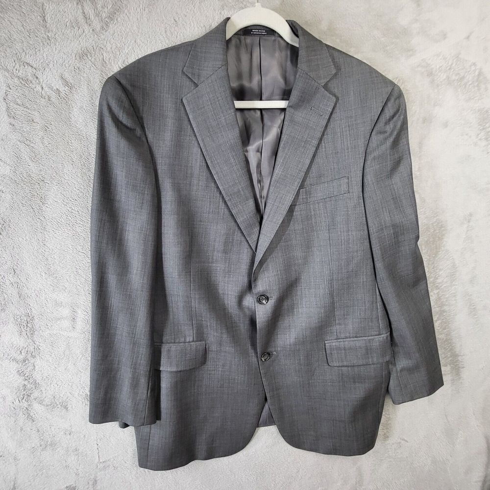 Vintage Hart Schaffner Marx Gray Wool Blazer Two Button Suit‎ Jacket Mens 42R